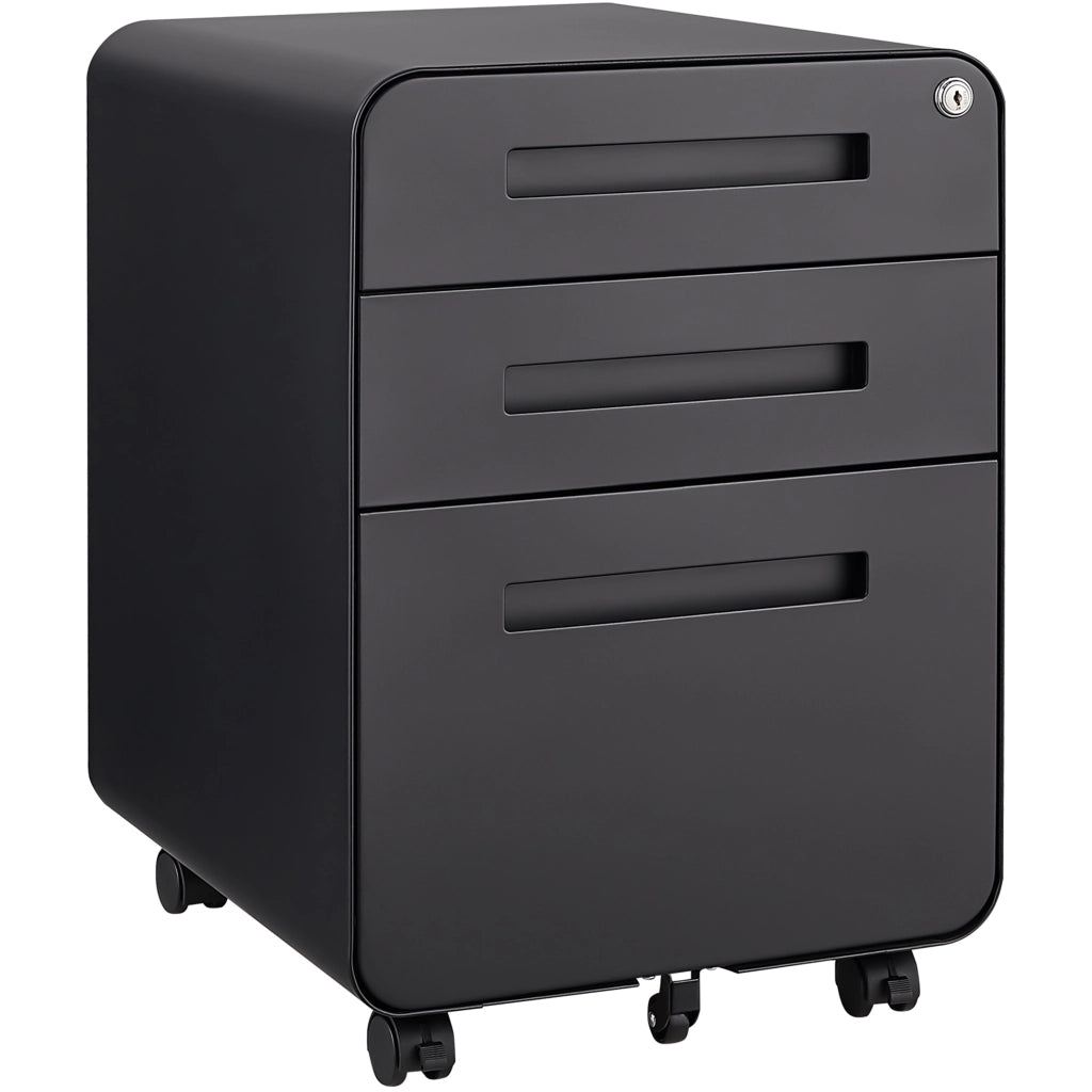 Cassettiera Mobile Ufficio 3 Cassetti ¨C Minimal ¨C Nero Acciaio 5 Ruote Antirovesciamento