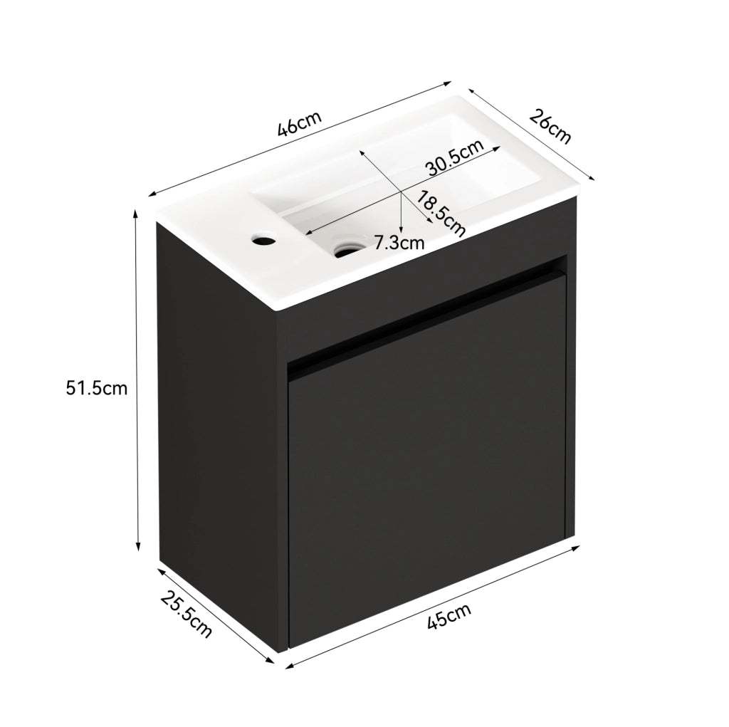 Mobile bagno ULEVR nero da 46 cm con anta soft-close, mobile contenitore in MDF