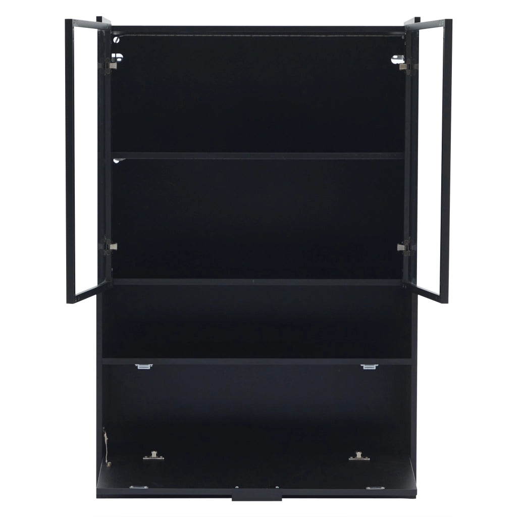 Vetrina LED con ante in vetro temprato e vano a ribalta, mobile contenitore per soggiorno, nero, 80 × 35 × 120 cm