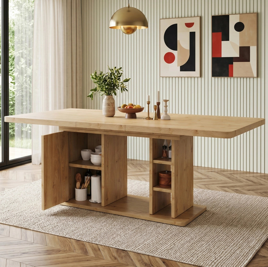 Tavolo da pranzo allungabile 140-180 x 80 cm con contenitore
