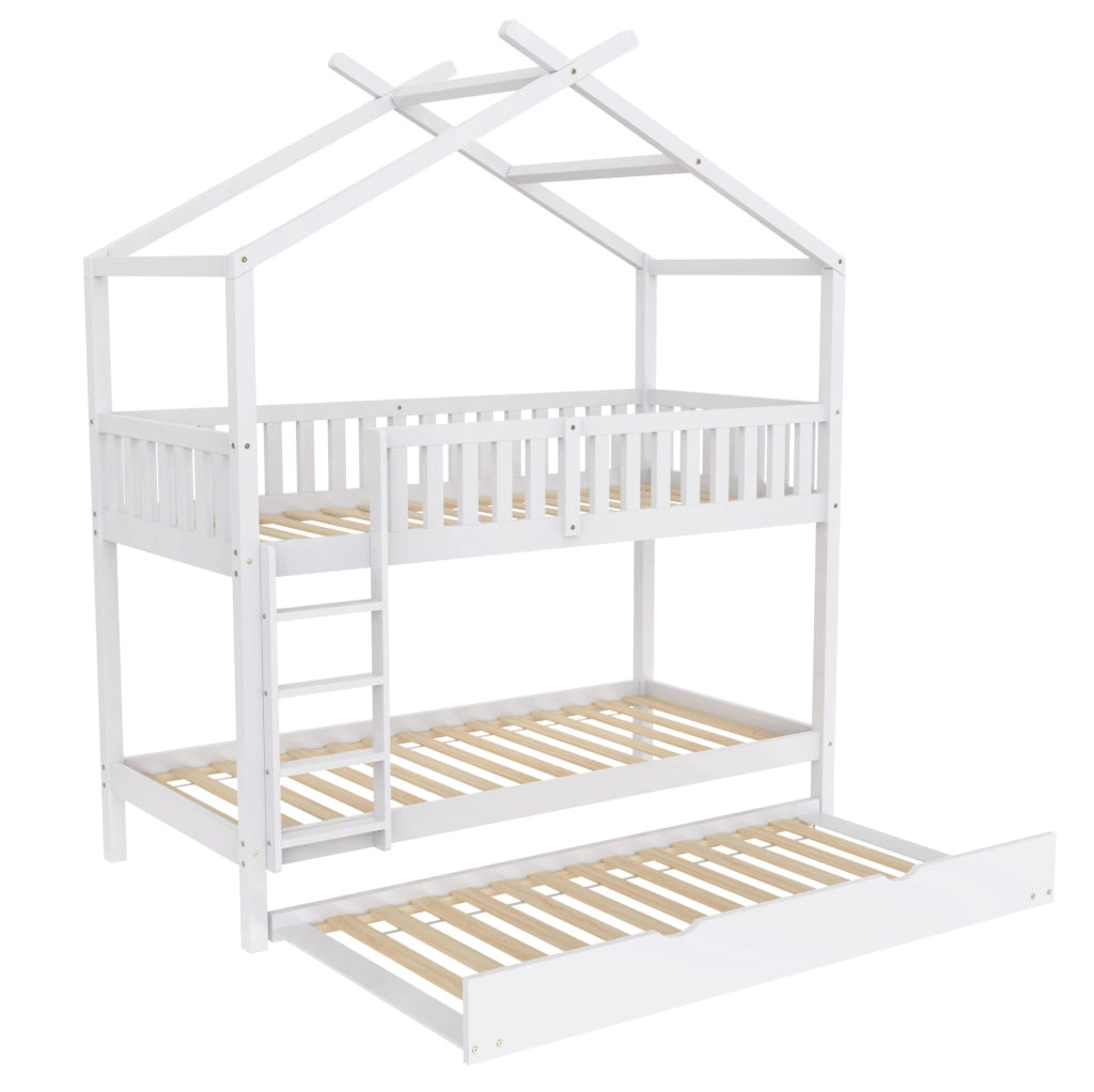 Letto a castello a 3 posti in pino bianco 90x200 cm
