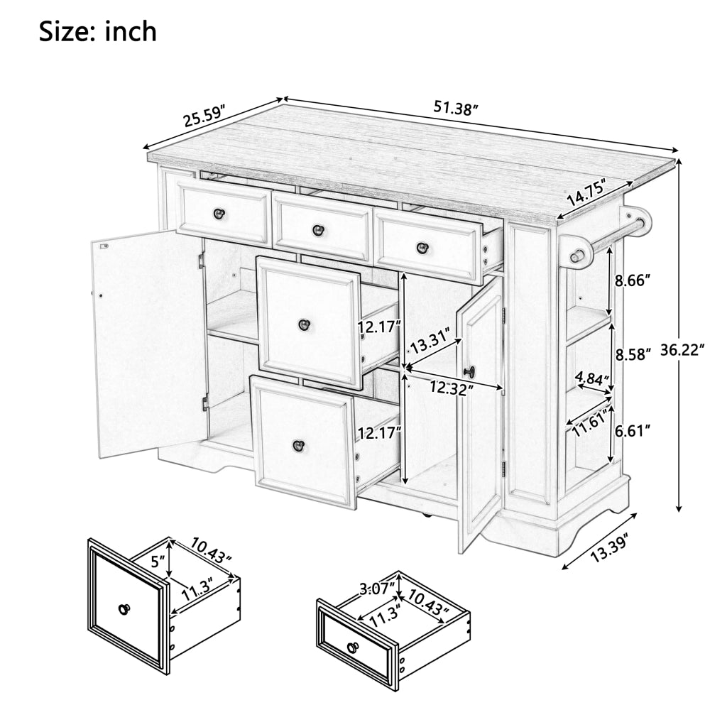 Mobile contenitore da cucina con piano pieghevole, 5 cassetti e prese integrate, in MDF nero, 130,5 × 40-65 × 92 cm