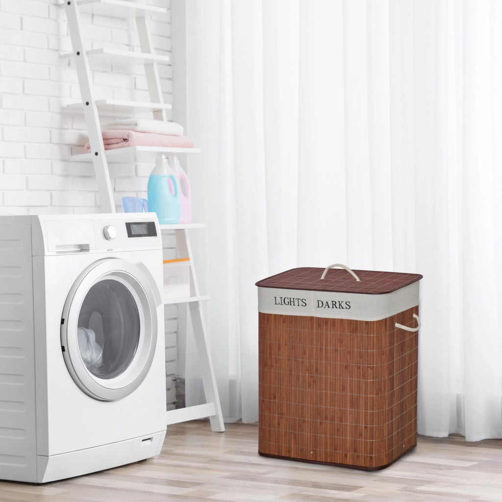 Cestino per biancheria in bamb¨´ con coperchio e maniglie ¨C Minimal ¨C 100L marrone