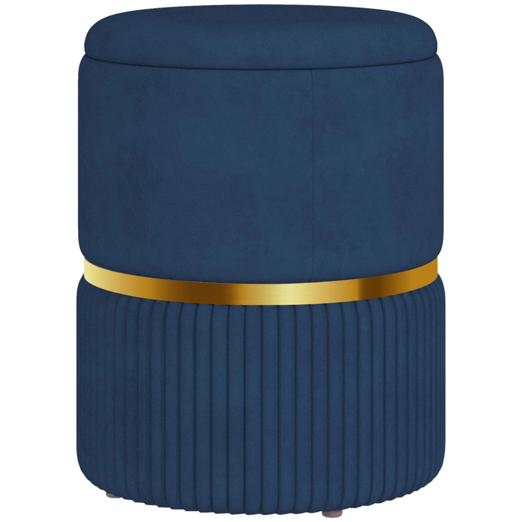 Pouf Contenitore Poggiapiedi Rotondo in Velluto a Coste 36 x 36 x 44 cm Sgabello Salvaspazio per Salotto e Camera Blu