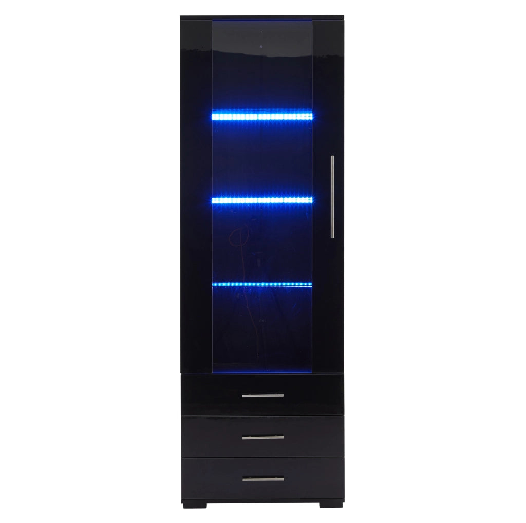 Vetrina nera lucida con LED e 3 cassetti