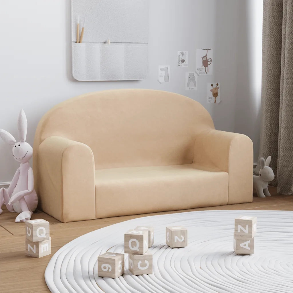 Divano per Bambini a 2 Posti-Sofa-Divanetto Crema in Morbido Peluche 453743