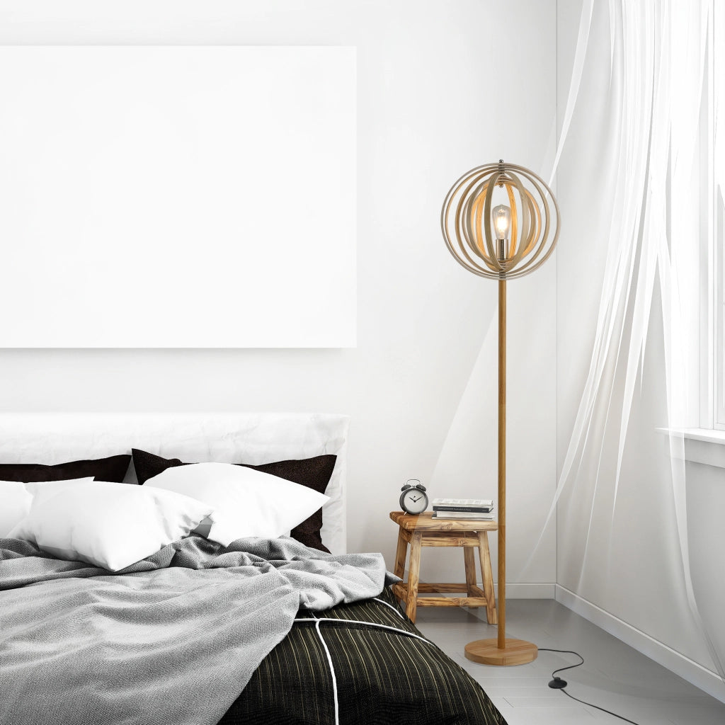 Lampada da terra moderna in legno e ferro con paralume ad anelli regolabili per soggiorno e camera attacco E27 Ф38 x 160 cm