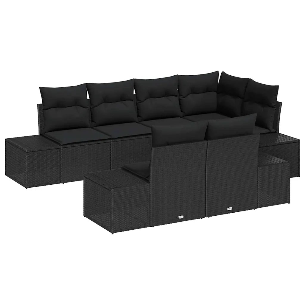 Set Divano da Giardino con cuscino 7 pcs Nero polyrattan 3347103