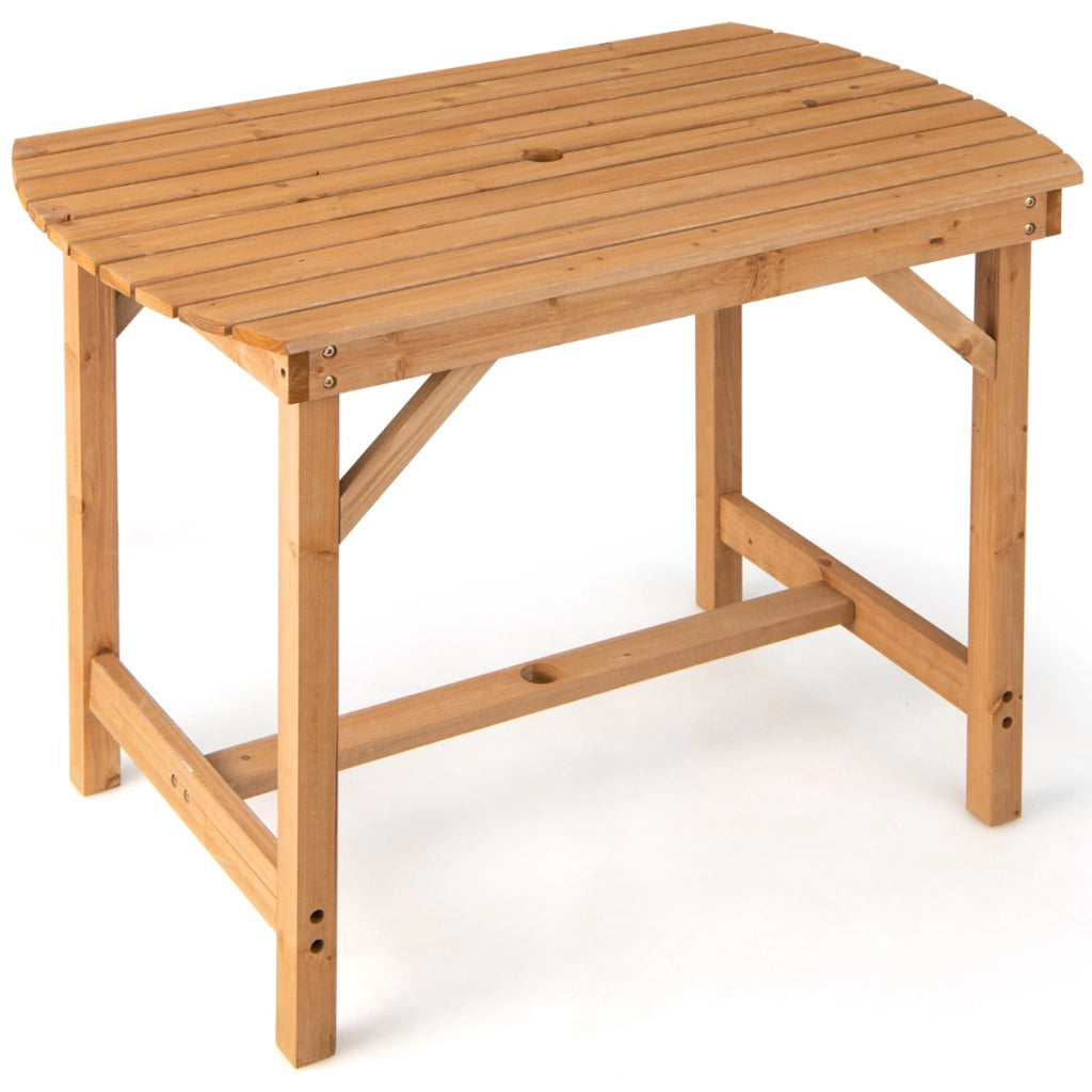 Tavolo da pranzo in legno di abete per esterni, Tavolo per patio con foro per ombrellone da 4-6 persone Naturale