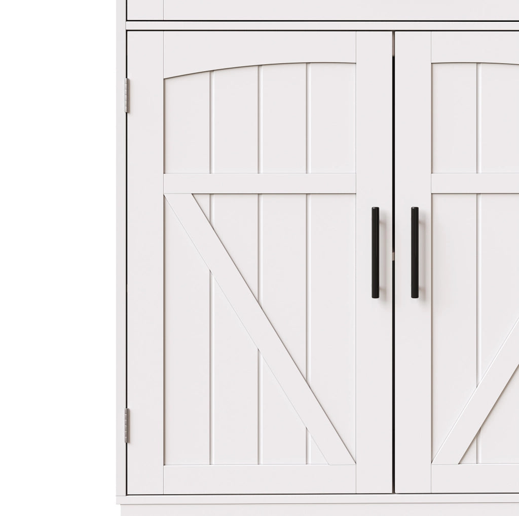Mobile da Cucina in MDF Bianco 110x38x180 cm con LED, Prese Elettriche e 5 Ante in Stile Country