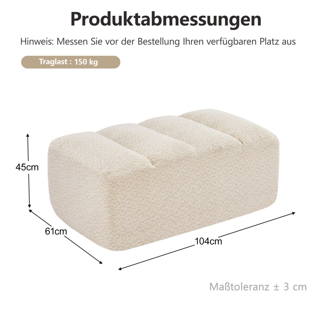 Sofa senza telaio con pouf abbinato in fleece granulare beige e bianco
