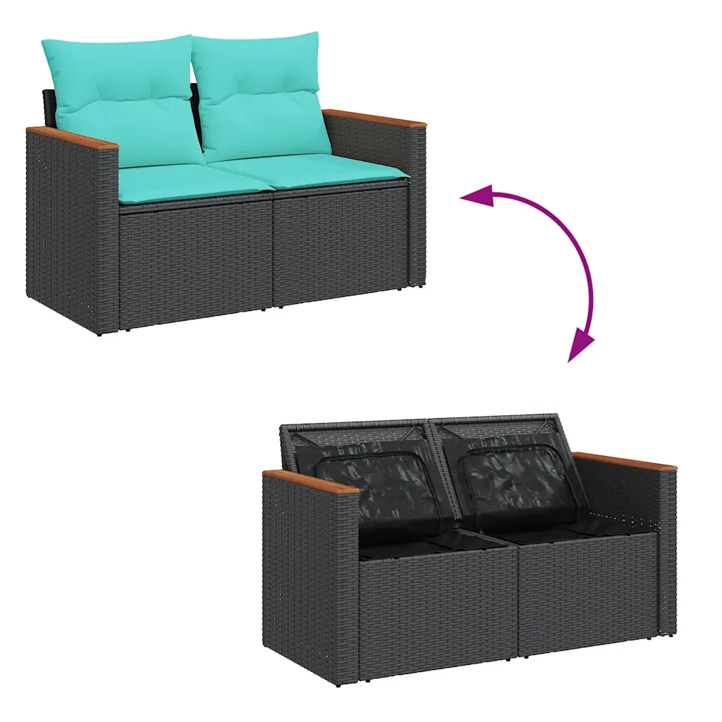 Set Divani da Giardino con Cuscini 7pz Nero Polyrattan 3327445