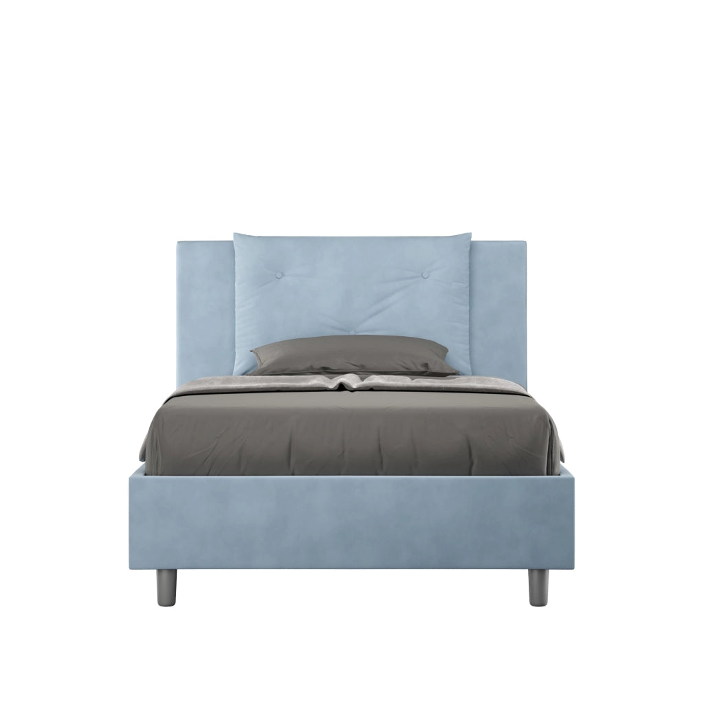 BS COM Letto una piazza e mezza con rete imbottito 120x200 microfibra azzurro