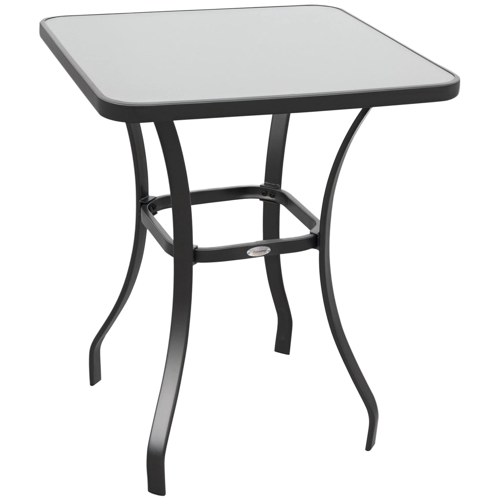 Tavolo Bistro Quadrato da Giardino 68L x 68l x 84H cm in Metallo Grigio con Piano in Vetro Temperato Robusto