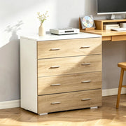 Comodino/Cassettiera moderna a 4 cassetti bianco e legno chiaro