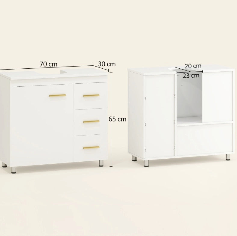Mobile sottolavabo bianco con 3 cassetti e ante soft-close
