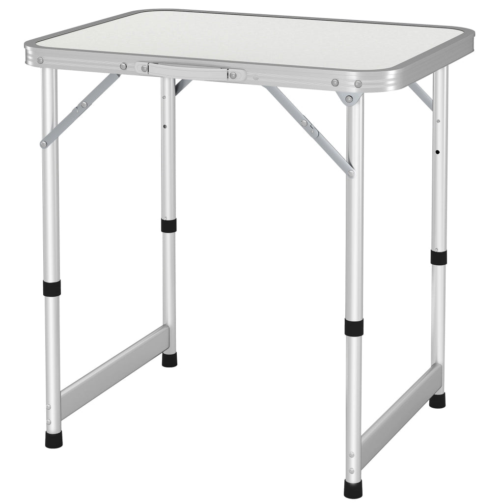 Tavolo da campeggio pieghevole ad altezza regolabile, tavolo da giardino richiudibile a valigetta in alluminio e MDF bianco