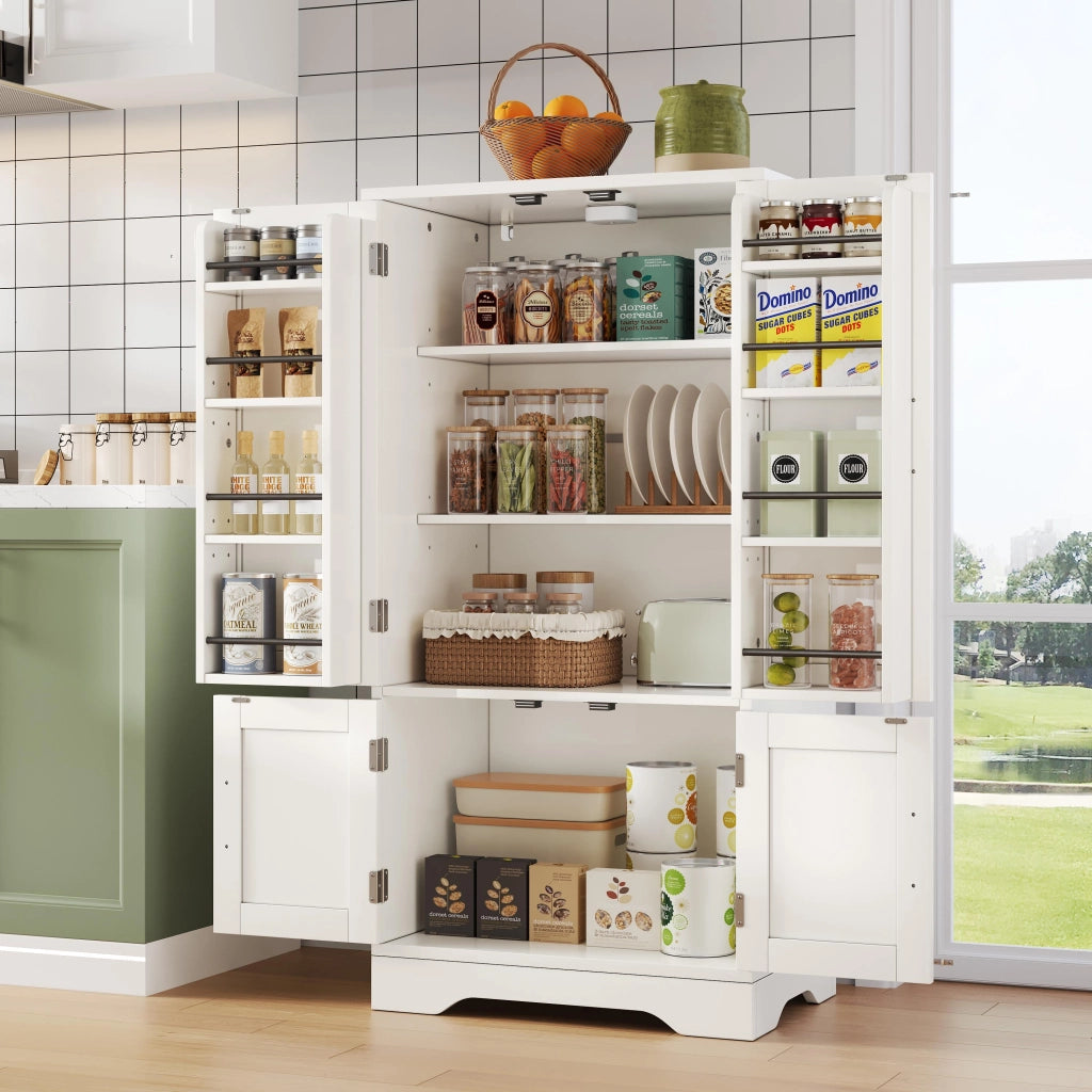 Mobile colonna da cucina con ripiani regolabili; luce LED con sensore e vano per apparecchi in MDF bianco 120 × 60 × 40 cm