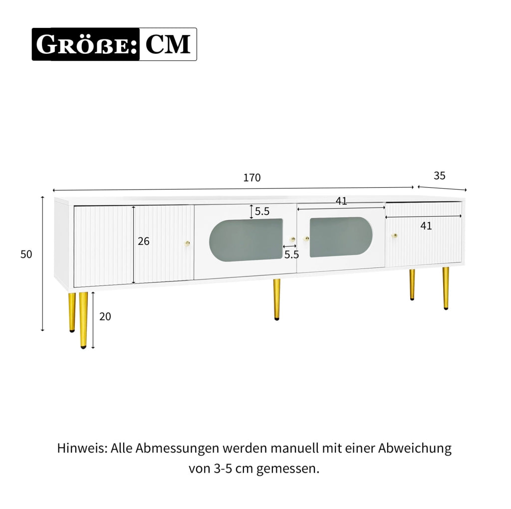 Mobile TV 170x35x50 cm in truciolare bianco con vano contenitore per soggiorno