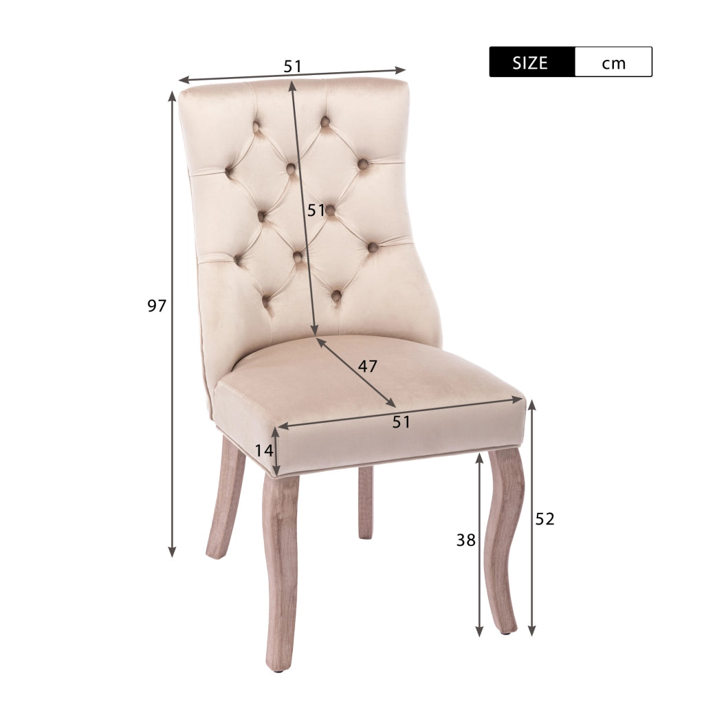Set di 6 sedie da pranzo con schienale alto e capitonné in velluto beige
