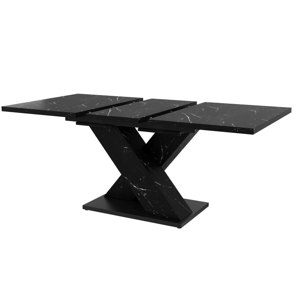 Tavolo allungabile per 4-6 persone con piano in MDF, struttura in metallo, design a x, per cucina e sala da pranzo nero
