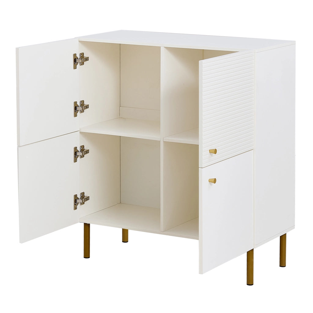 Madia con maniglie in lega di zinco e gambe in acciaio per soggiorno e ingresso; in MDF; bianco; 80×36×90 cm