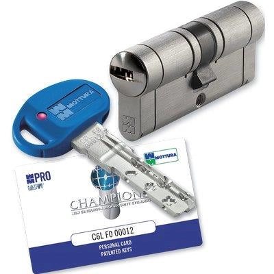 CILINDRO SAGOMATO CHAMPIONS PRO HAND MOTTURA - CROMO SATINATO CHIAVI 5+1 MM  87 41+46