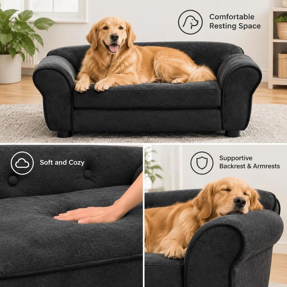 Black Plush Dog Sofa, 72x45x30 Cm