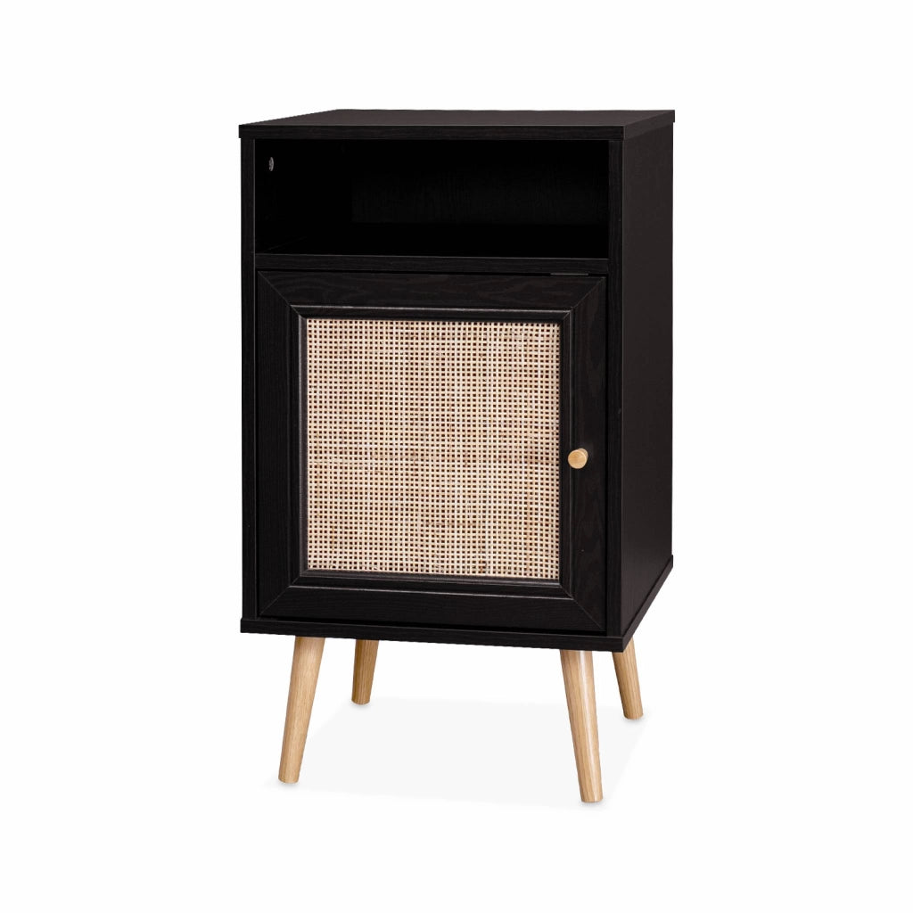 Comodino scandinavo in vimini, nero