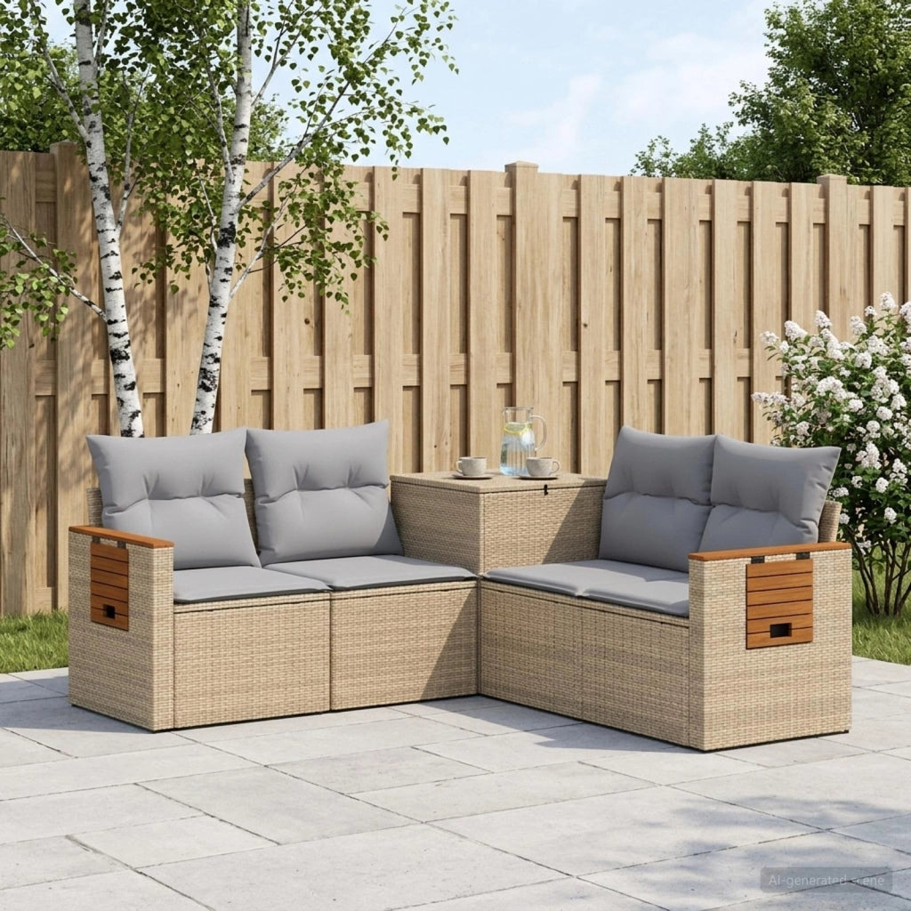 Set di divani 5 pz Beige e Grigio Chiaro 3447953
