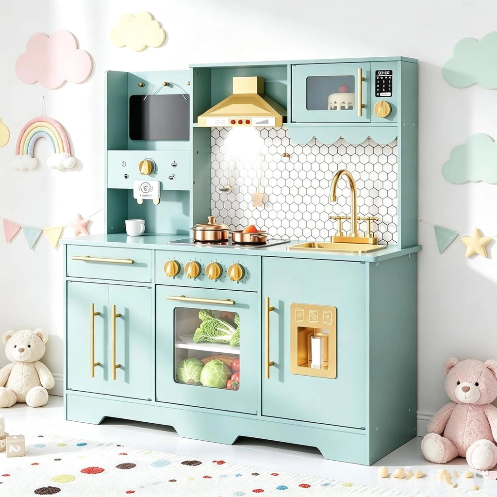 Cucina Giocattolo Per Bambini; Cucina Di Gioco Con Suoni; Fornelli; Rubinetto; Lavello; Microonde; Orologio; Macchina Per Il Ghiaccio e Accessori Da Cucina; Cucina Di Gioco in Legno Per Bambini Dai 3