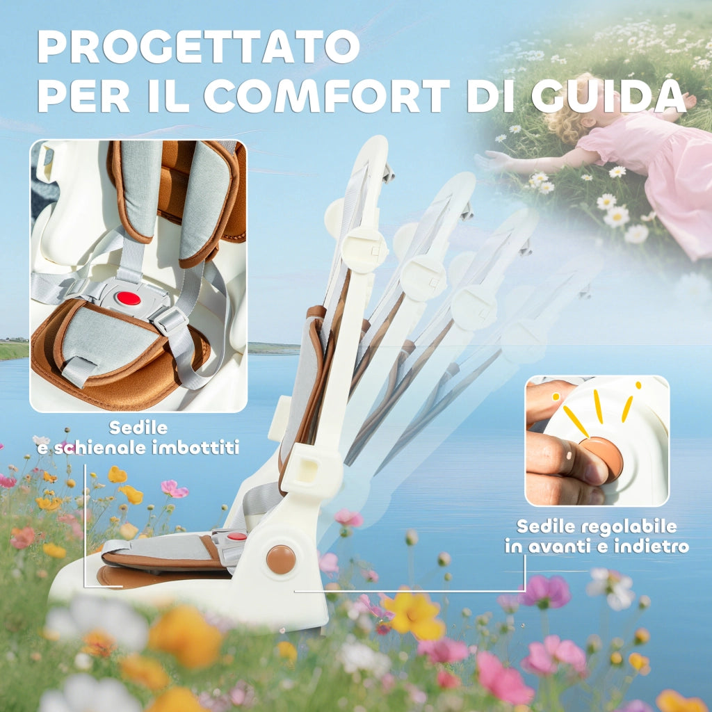 Triciclo per Bambini 5 in 1 96,5x49x101 cm con Maniglione e Cinture di Sicurezza Bianco Crema