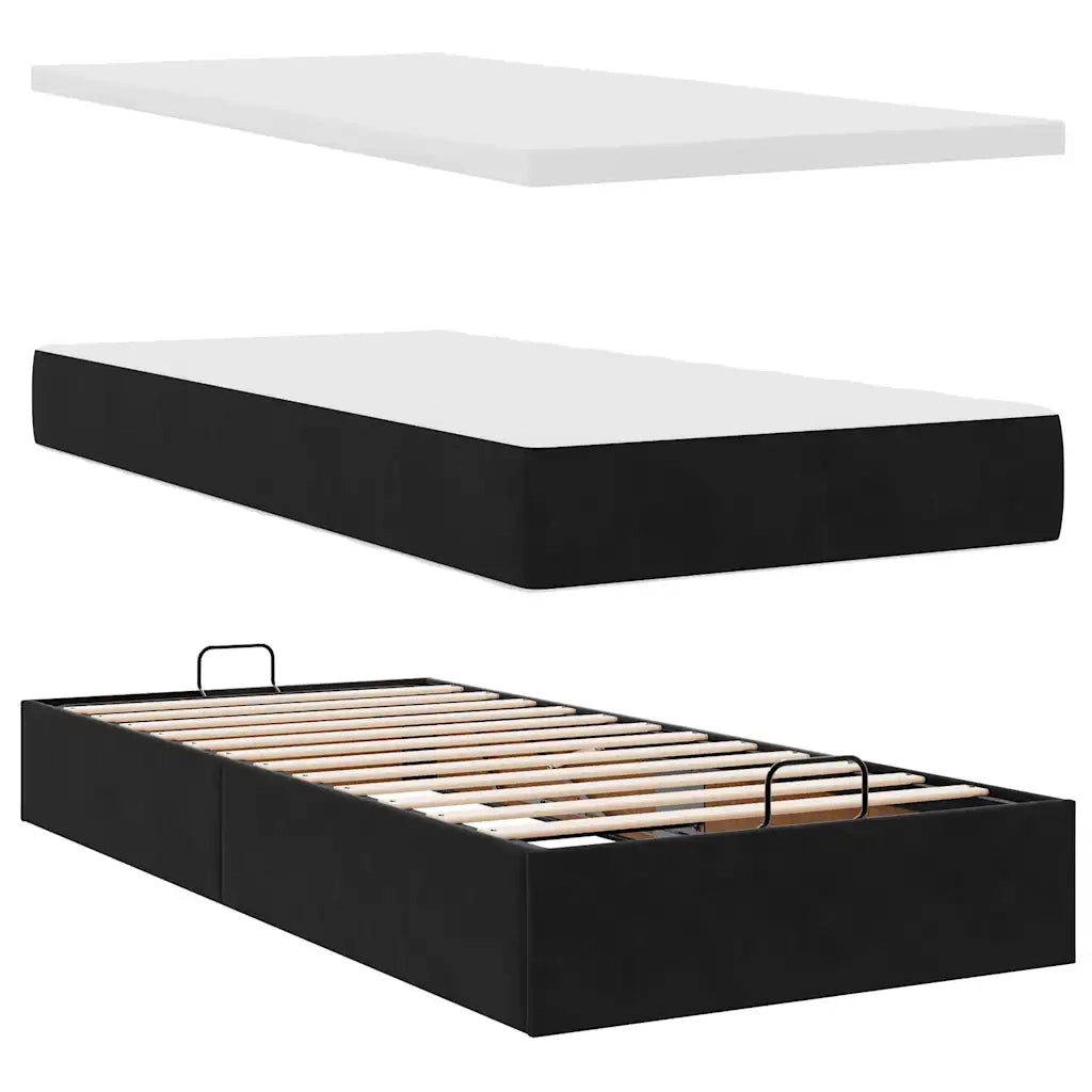 Pouf Letto con Materasso e LED Nero 80x200cm in Velluto