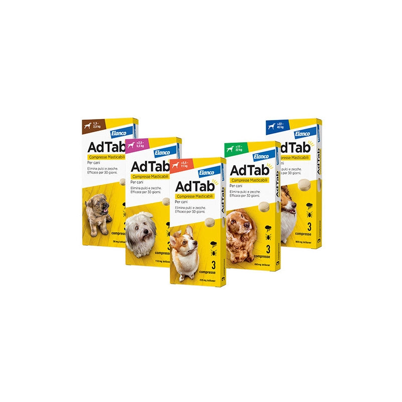 Compresse masticabili AdTab per cani 1,3–2,5 kg – 3 pz – Protezione mensile antiparassitaria