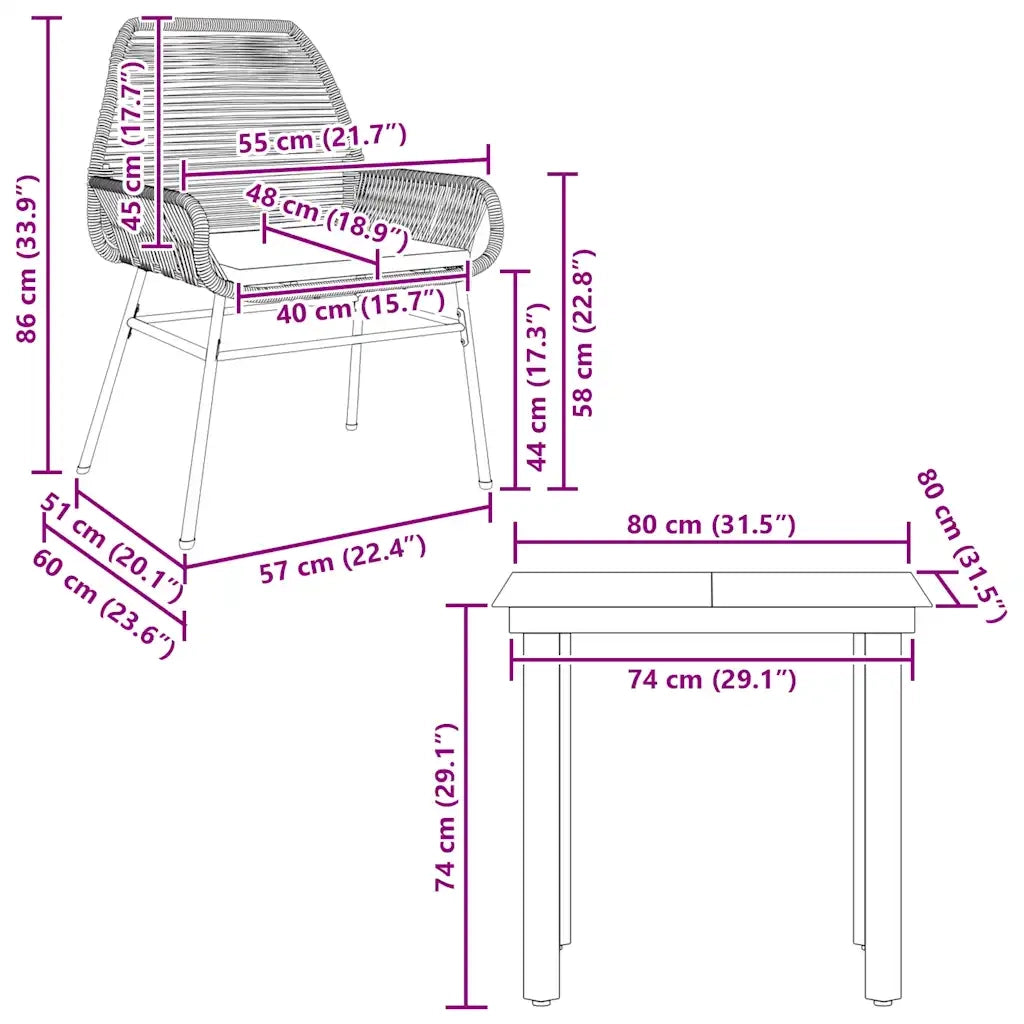 Set da Pranzo da Giardino 3 pz con Cuscini Polyrattan Vetro 3334562