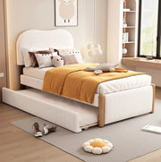 LETTO 90x200 cm con letto estraibile, rivestimento Plush, bianco