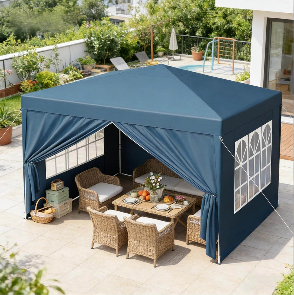 Gazebo pieghevole 3x3 m blu con tetto Oxford e pareti laterali