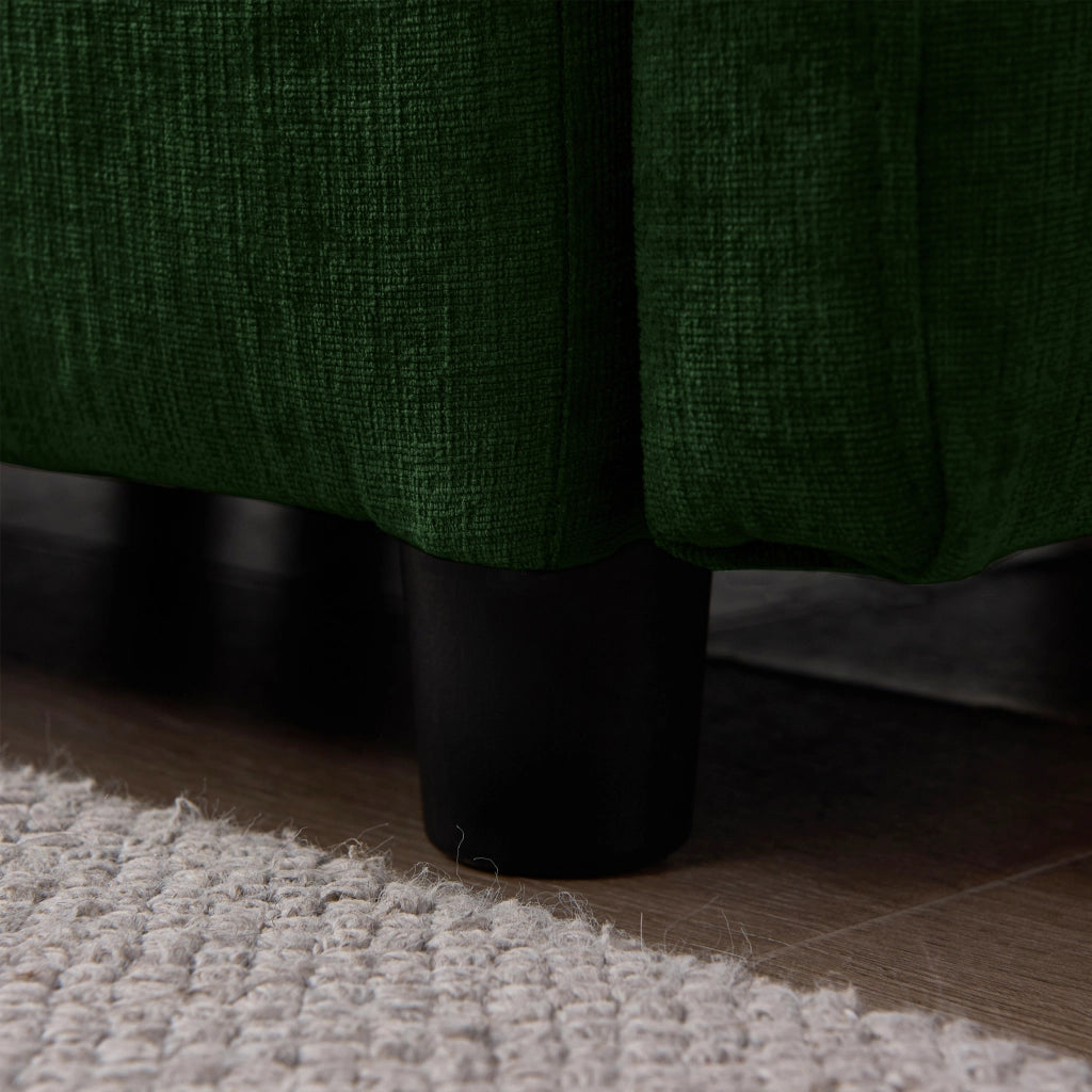Divano angolare a 3 posti modulare in ciniglia verde con pouf struttura in legno sfoderabile 267 × 154 × 85 cm