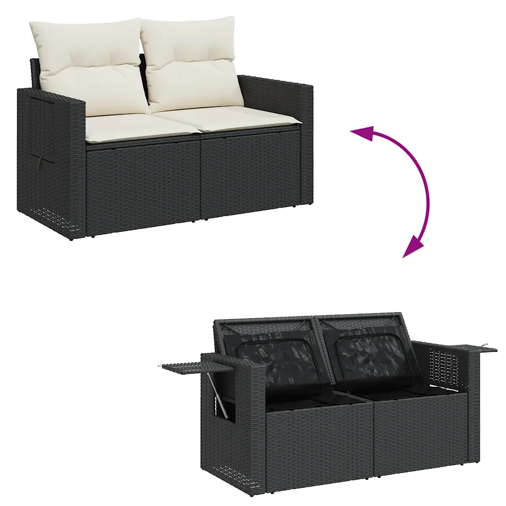 Set Divano da Giardino 6 pz con Cuscini Nero Polyrattan Acacia 3328022