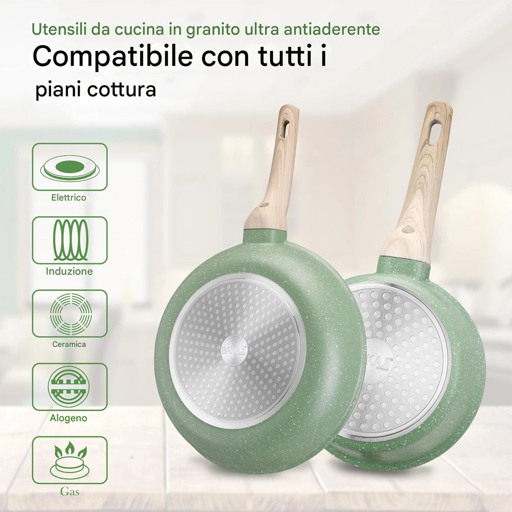 Batteria Pentole 15 Pezzi con Accessori e Coperchi in Alluminio Pressofuso Verde