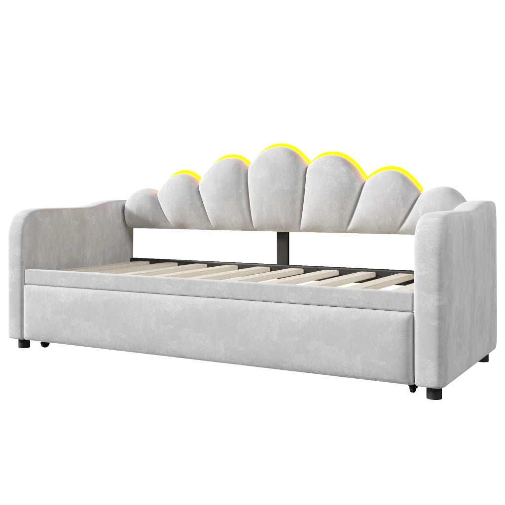 Letto Imbottito Estraibile con LED ¨C MINIMAL ¨C Grigio 90x200