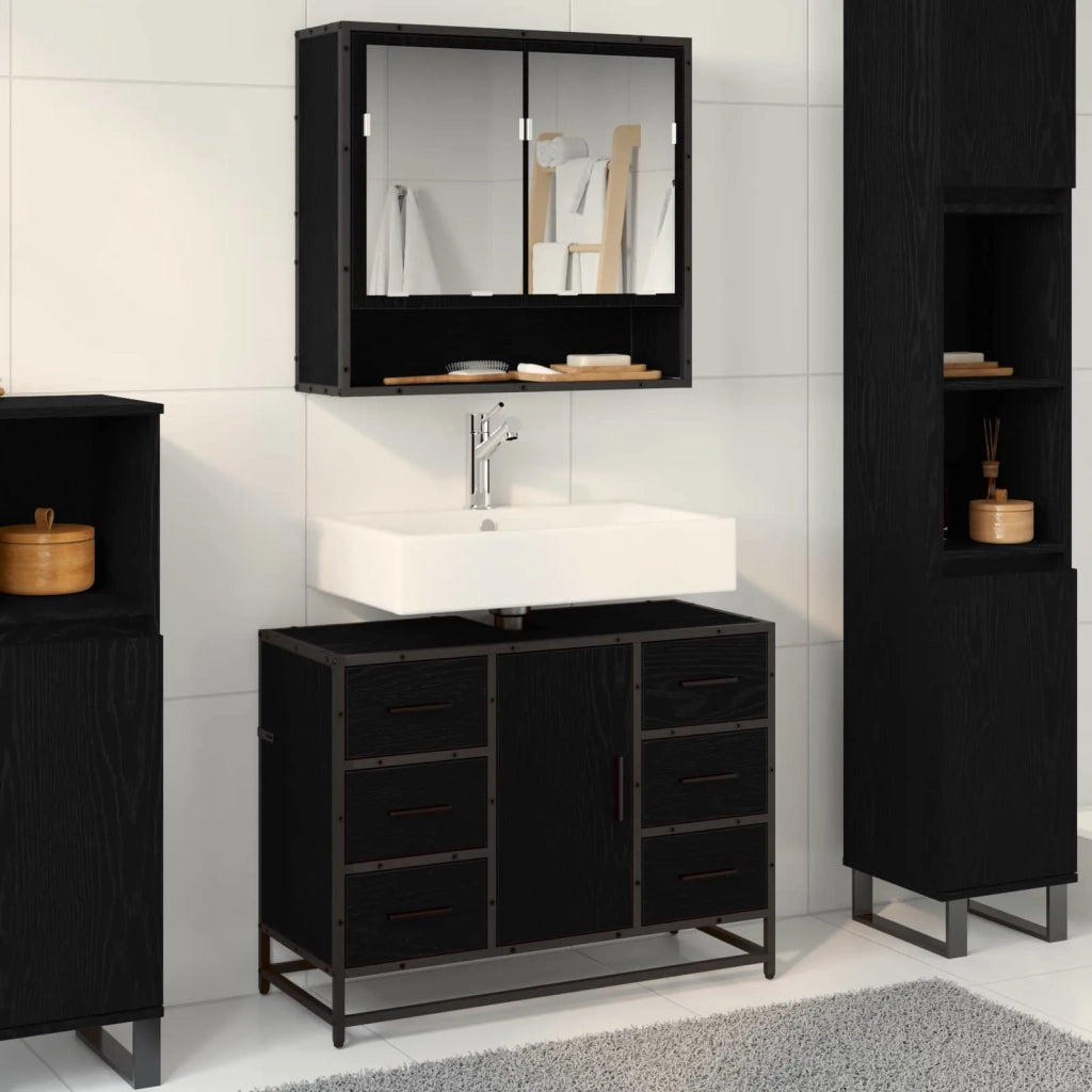 Set di mobili per il bagno 2 pcs Rovere Nero Legno multistrato 3402428