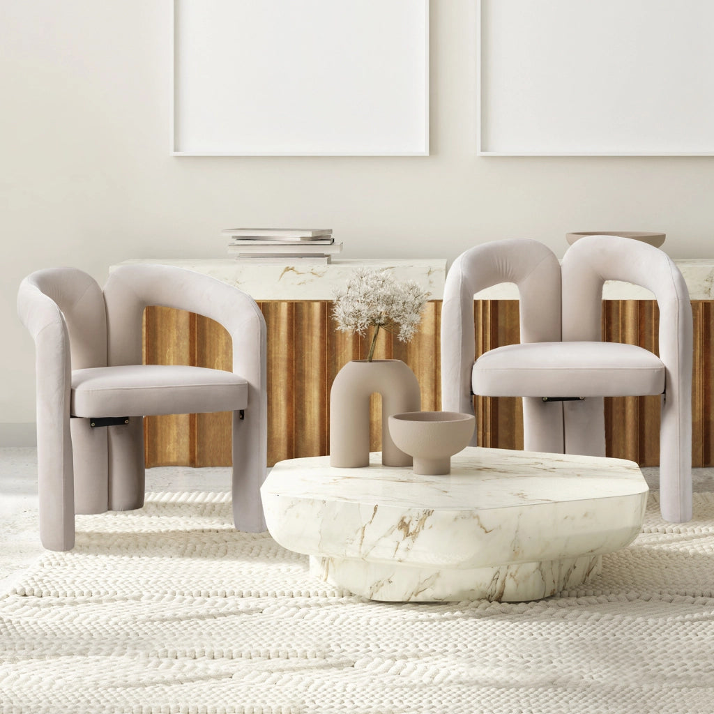 SEDIA in Velluto Beige 64x50,5x71 cm con braccioli