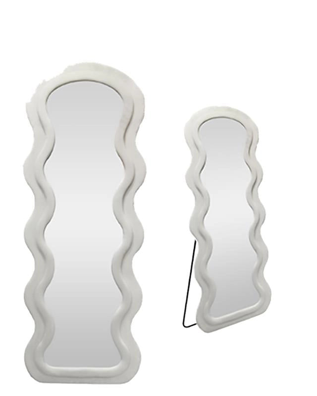 SPECCHIO ONDULATO IN VELLUTO BIANCO CON PIEDE E GANCI PER APPENDEREMISURE: 60X160CM