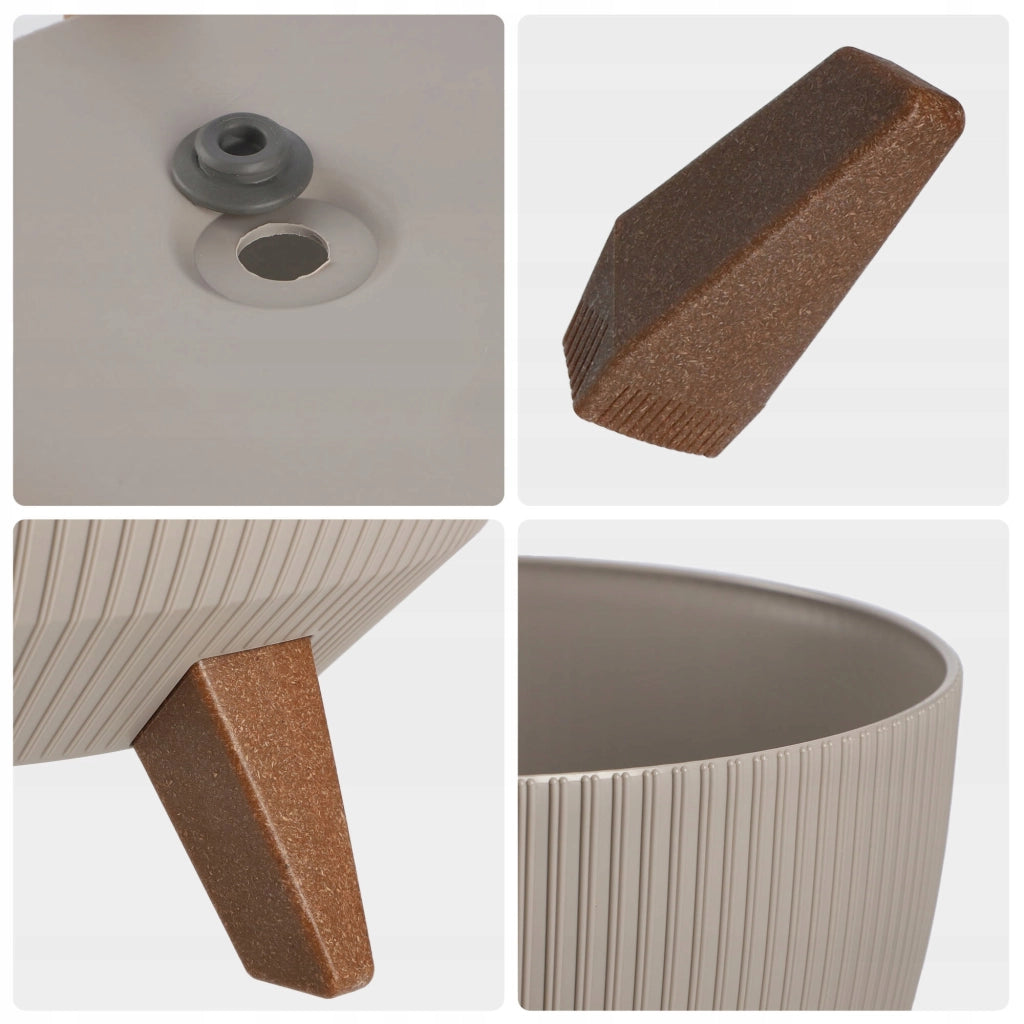 Coprivaso KADAX con gambe e vaso interno, 29 cm, a righe beige.
