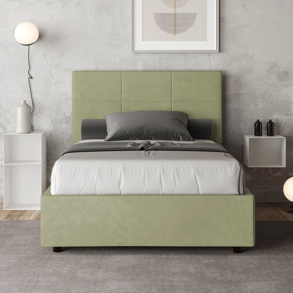 BS COM Letto una piazza e mezza senza rete imbottito 120x190 microfibra tè verde