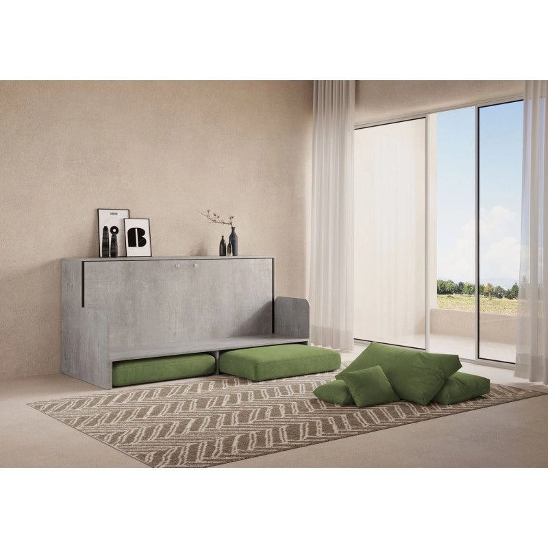 Letto singolo a scomparsa Kando con divano , verde - Cemento