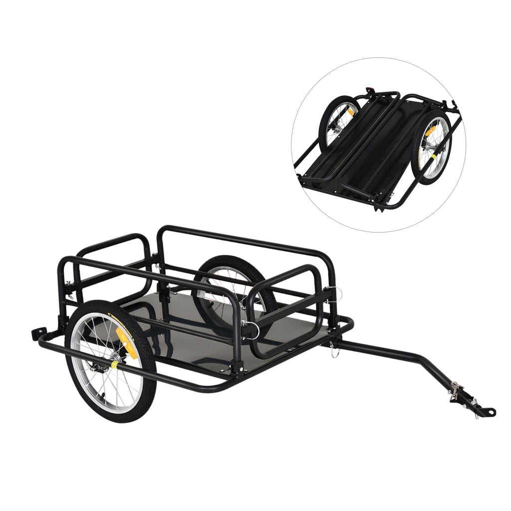 Carrello Rimorchio per Bici ¨C Xylo ¨C Pareti Pieghevoli, Acciaio e PE, 139x71.5x49 cm, Nero