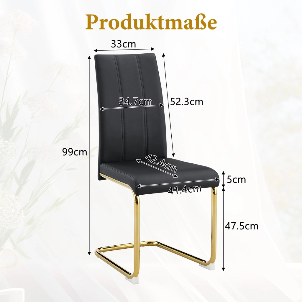 Sedia da pranzo in PU nero e metallo oro con seduta ergonomica e struttura resistente