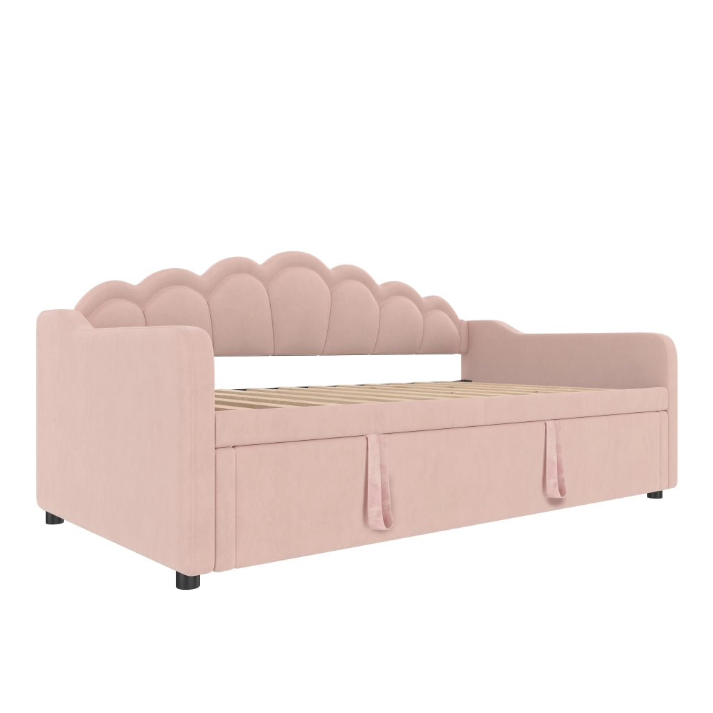 Letto a Divanetto Estraibile 90x200 cm e 180x200 cm; con LED; in Velluto; Rosa